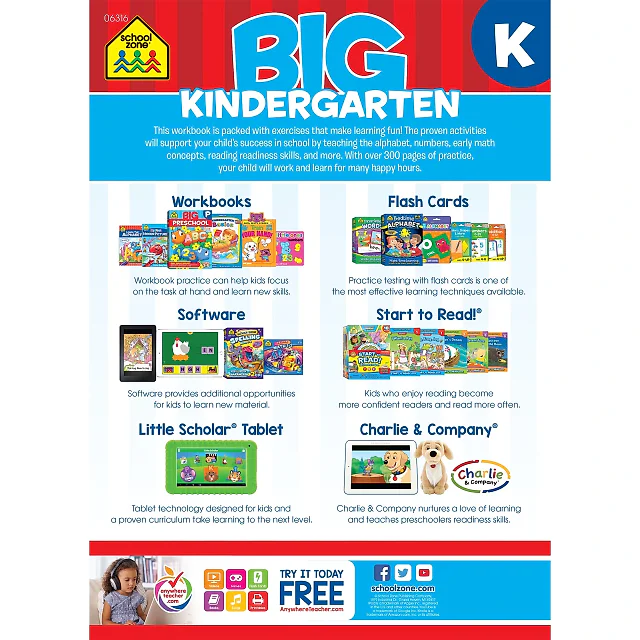 School Zone Big Kindergarten Workbook – 320 Pages of Reading, Math, Numbers 0–20 & More (Ages 5–6)