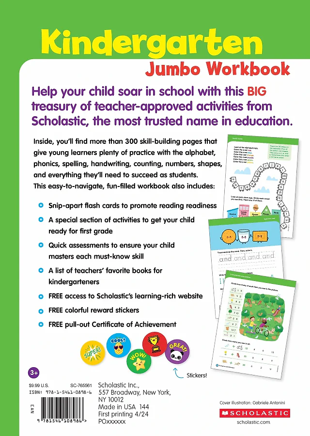 Scholastic Kindergarten Jumbo Workbook – 300+ Pages of Alphabet, Phonics, Handwriting & Math Practice